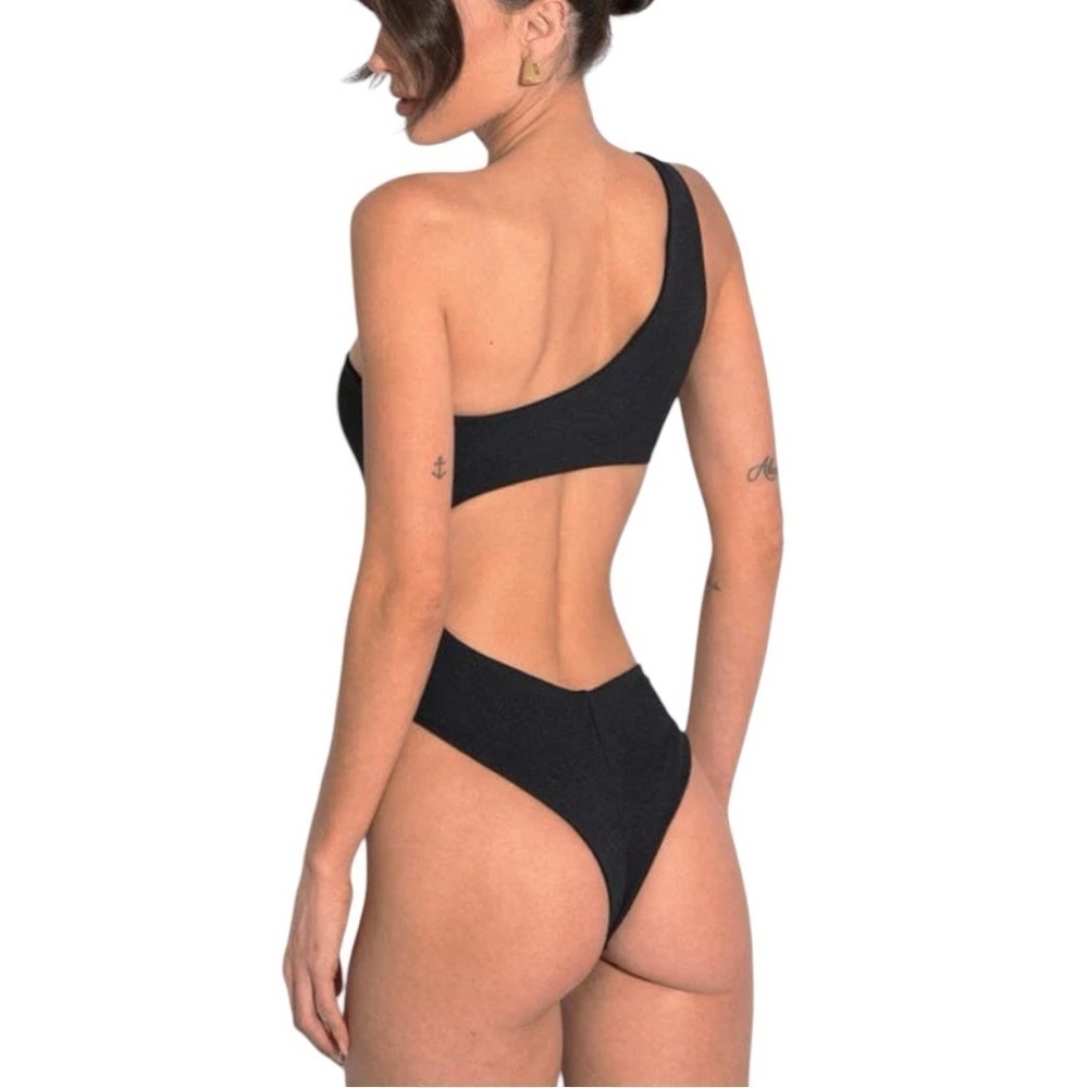 Naked Wardrobe One Piece one shoulder Black Swim Wear  All Around Cutouts XS - Picture 3 of 9